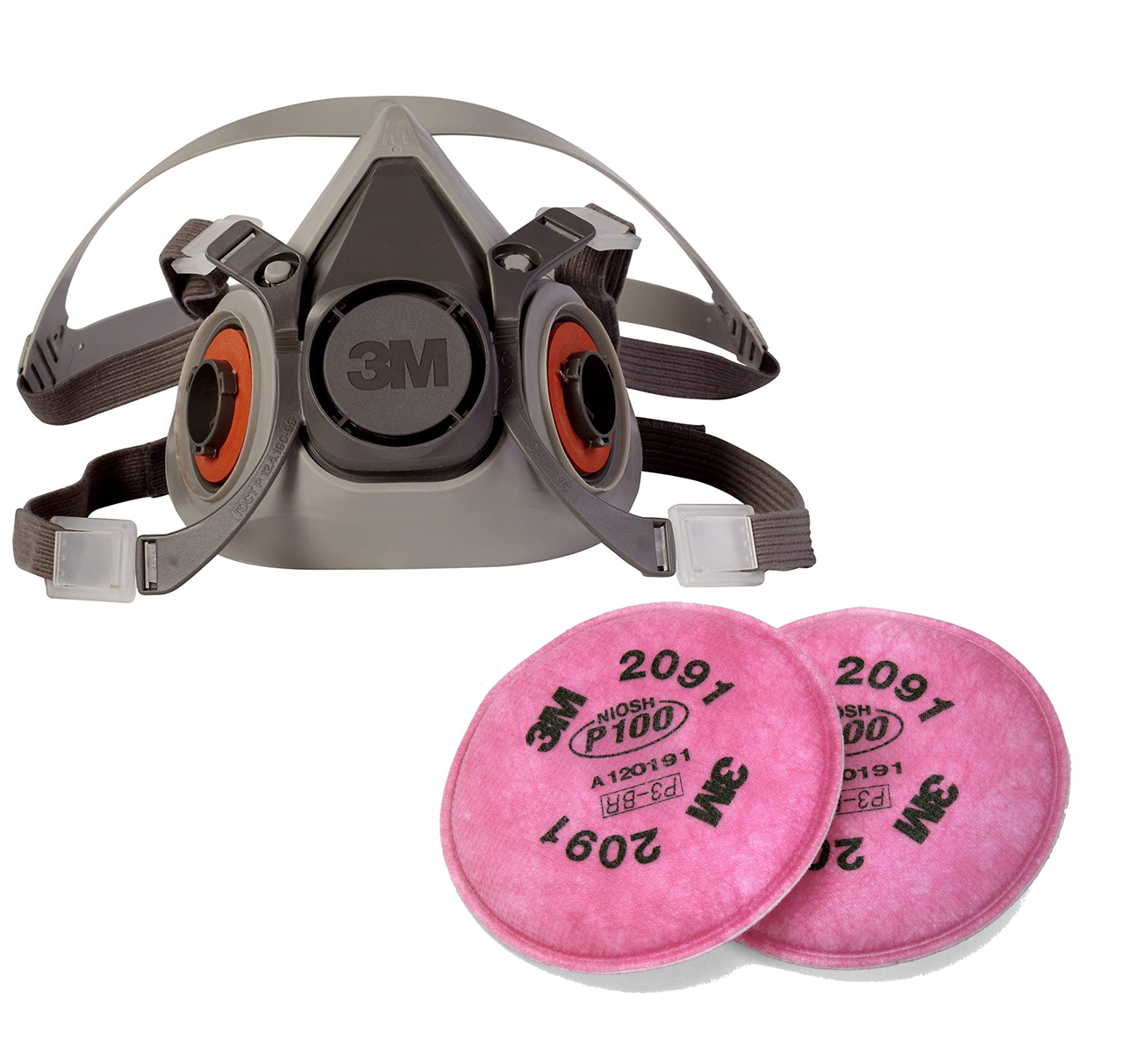 3M 6000 Half Mask + 1 Pair 3M 2091 Filters Combo (S, M, L
