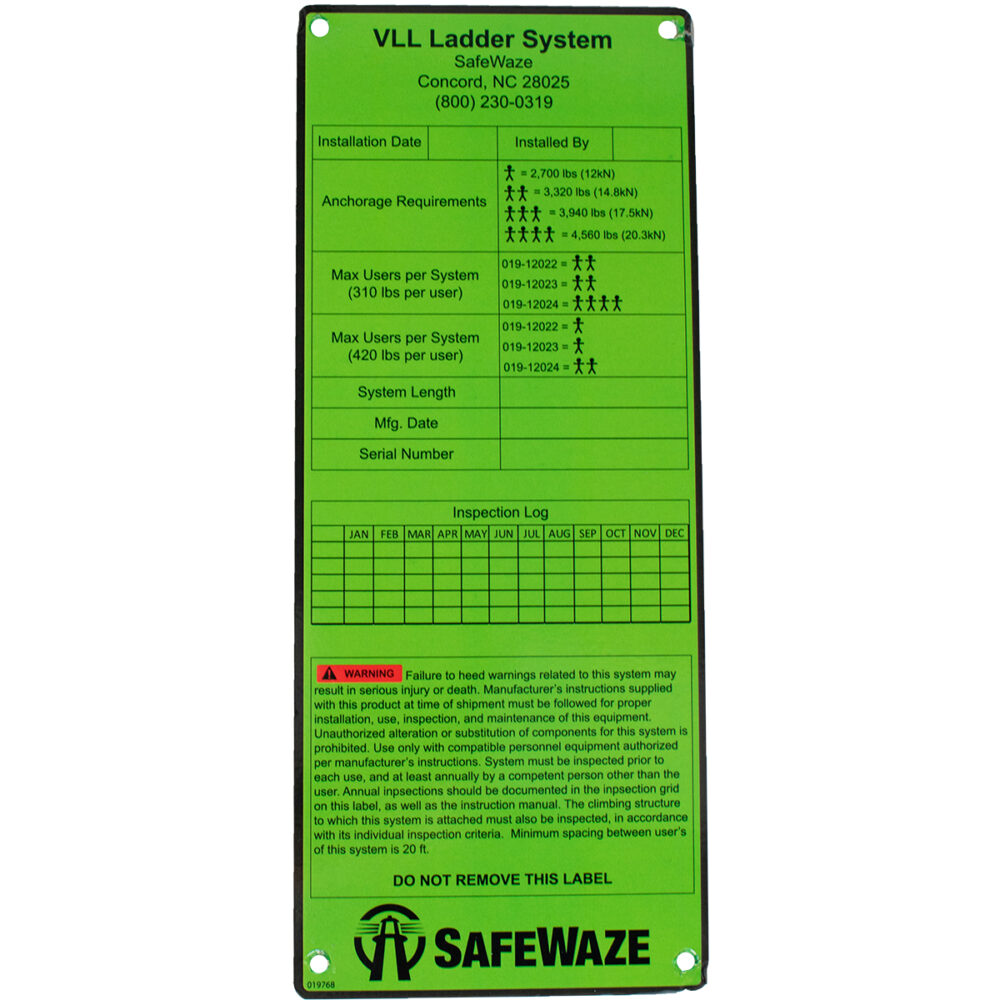 Safewaze Ladder System Label - 019-12031