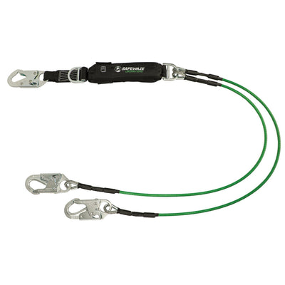 Safewaze Leading Edge 6' Energy Absorbing Lanyard: Dual Leg, D-ring, Snap Hooks - 021-2062