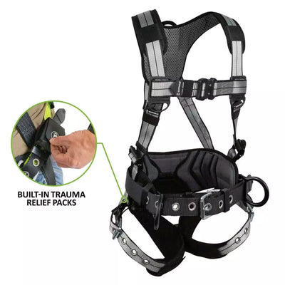Safewaze PRO+ Slate Construction Harness: Alu 3D, Alu QC Chest, TB Legs, Trauma relief (XS) - 023-1255