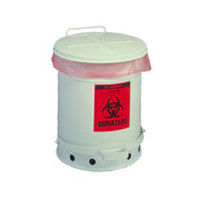 Justrite Biohazard Waste Can - 6 Gallon - Foot-Operated Self-Closing Cover - White - 05910