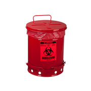 Justrite Biohazard Waste Can - 10 Gallon - Foot-Operated Self-Closing Cover - White - 05930