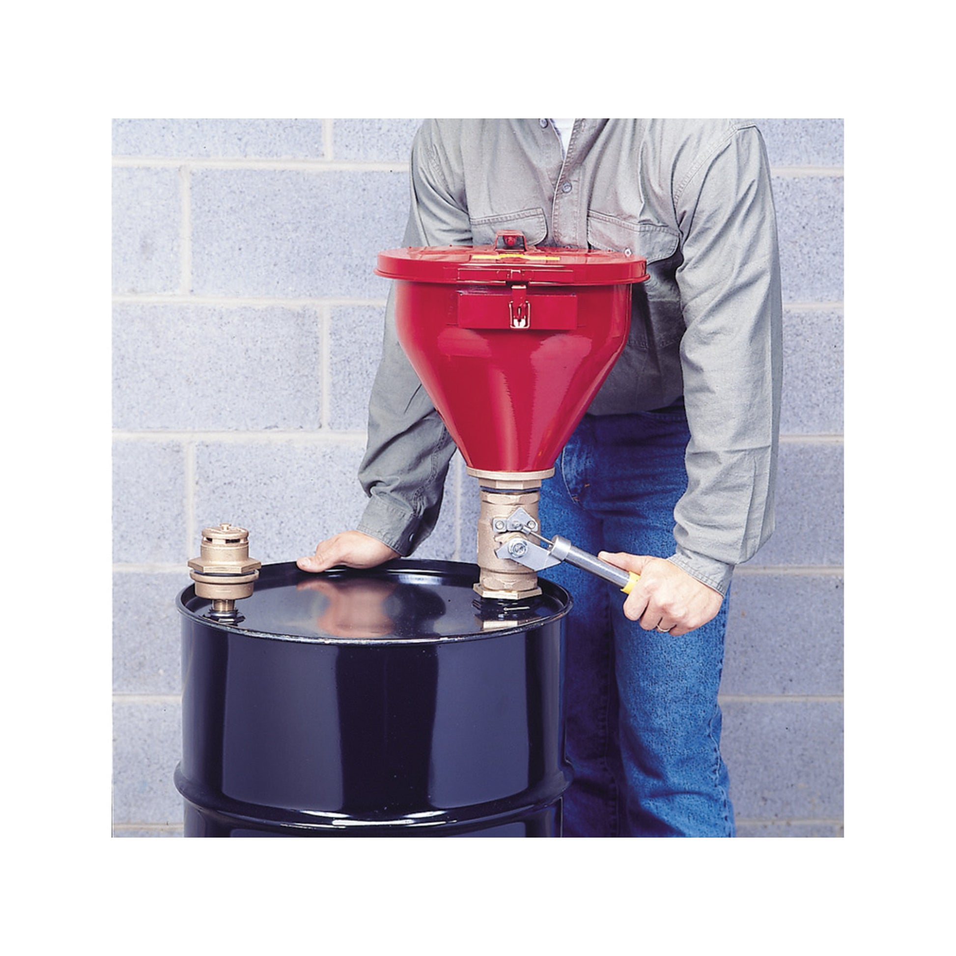 Justrite Steel Drum Funnel #08207 W/6" Flame Arrester - S/C Cover - Tip-Over Protection Kit For 2" Drum Bung - 08203