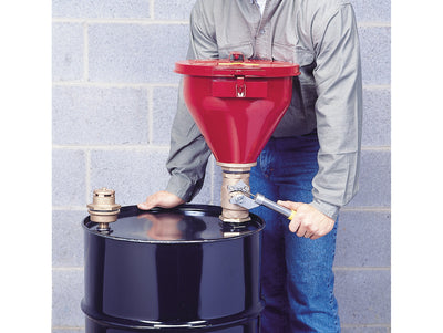 Justrite Steel Drum Funnel #08207 W/6" Flame Arrester - S/C Cover - Tip-Over Protection Kit For 2" Drum Bung - 08203