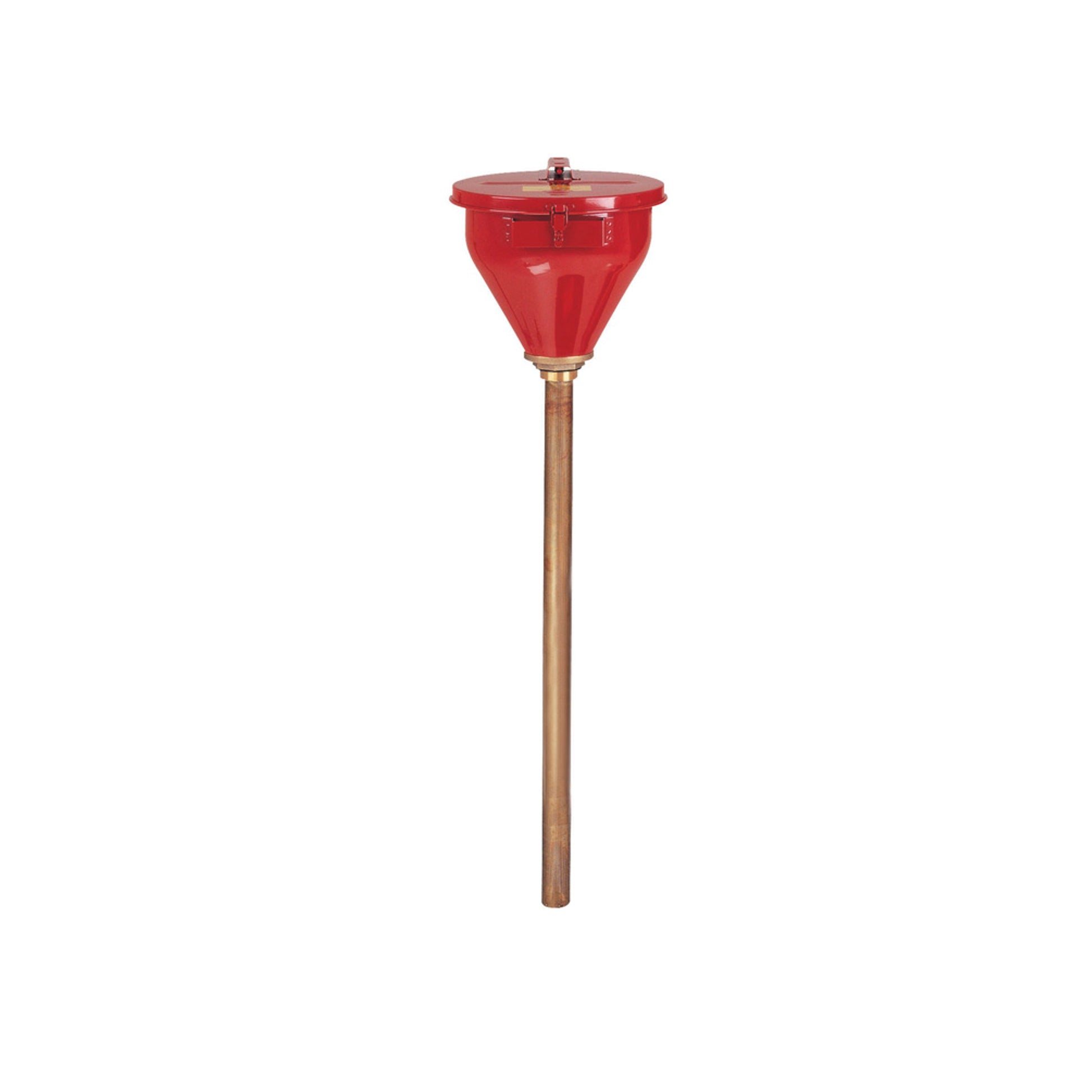 Justrite Large Steel Drum Funnel For Flammables W/32" Flame Arrester And Self-Closing Cover - 2" Drum Bung - 08205