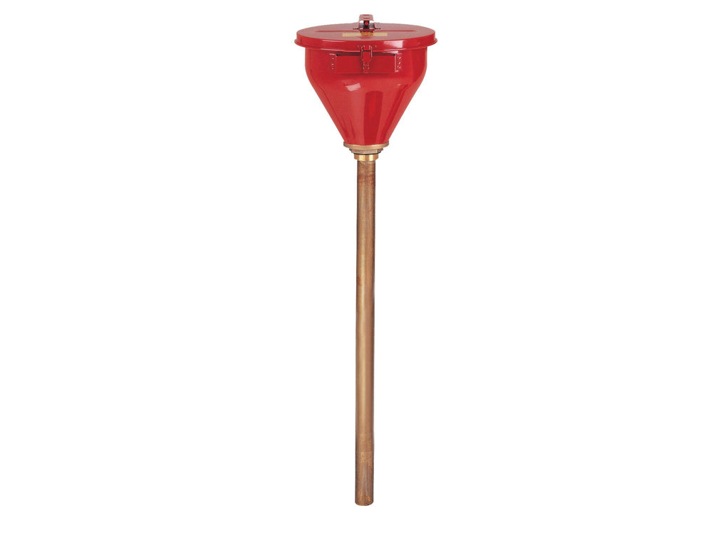 Justrite Large Steel Drum Funnel For Flammables W/32" Flame Arrester And Self-Closing Cover - 2" Drum Bung - 08205