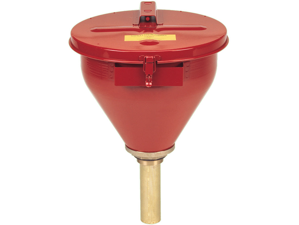 Justrite Large Steel Drum Funnel For Flammables W/6" Flame Arrester And Self-Closing Cover - 2" Drum Bung - 08207