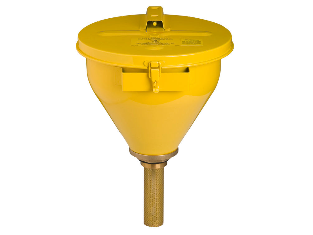 Justrite Large Steel Drum Funnel For Flammables - 152Mm Flame Arrester - Self-Closing Cover - 2" Drum Bung - Yelw - 08227