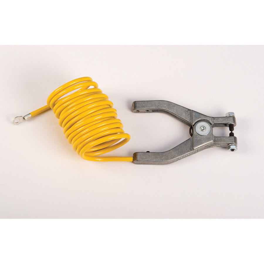 Justrite Antistatic Insulated Wire For Bonding/Grounding - With Hand Clamp And 1/4" Terminal - 10 Ft. Coiled - 08497