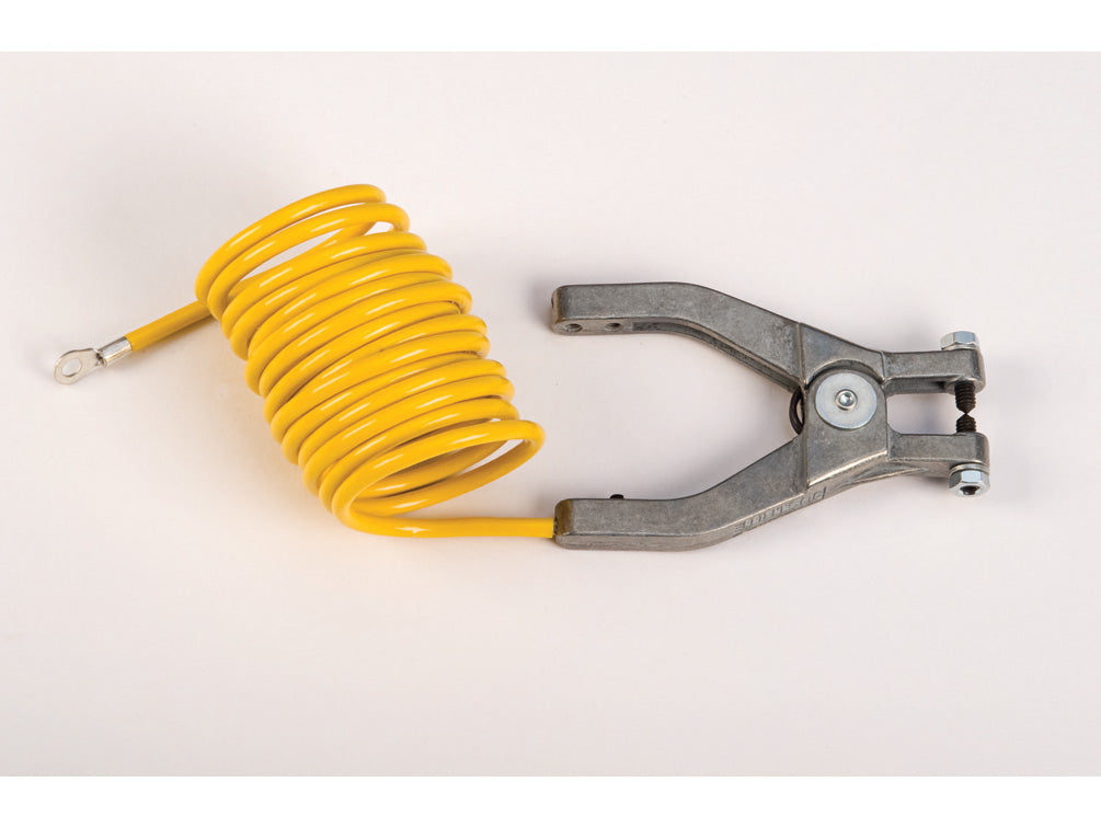 Justrite Antistatic Insulated Wire For Bonding/Grounding - With Hand Clamp And 1/4" Terminal - 10 Ft. Coiled - 08497