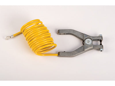 Justrite Antistatic Insulated Wire For Bonding/Grounding - With Hand Clamp And 1/4" Terminal - 10 Ft. Coiled - 08497