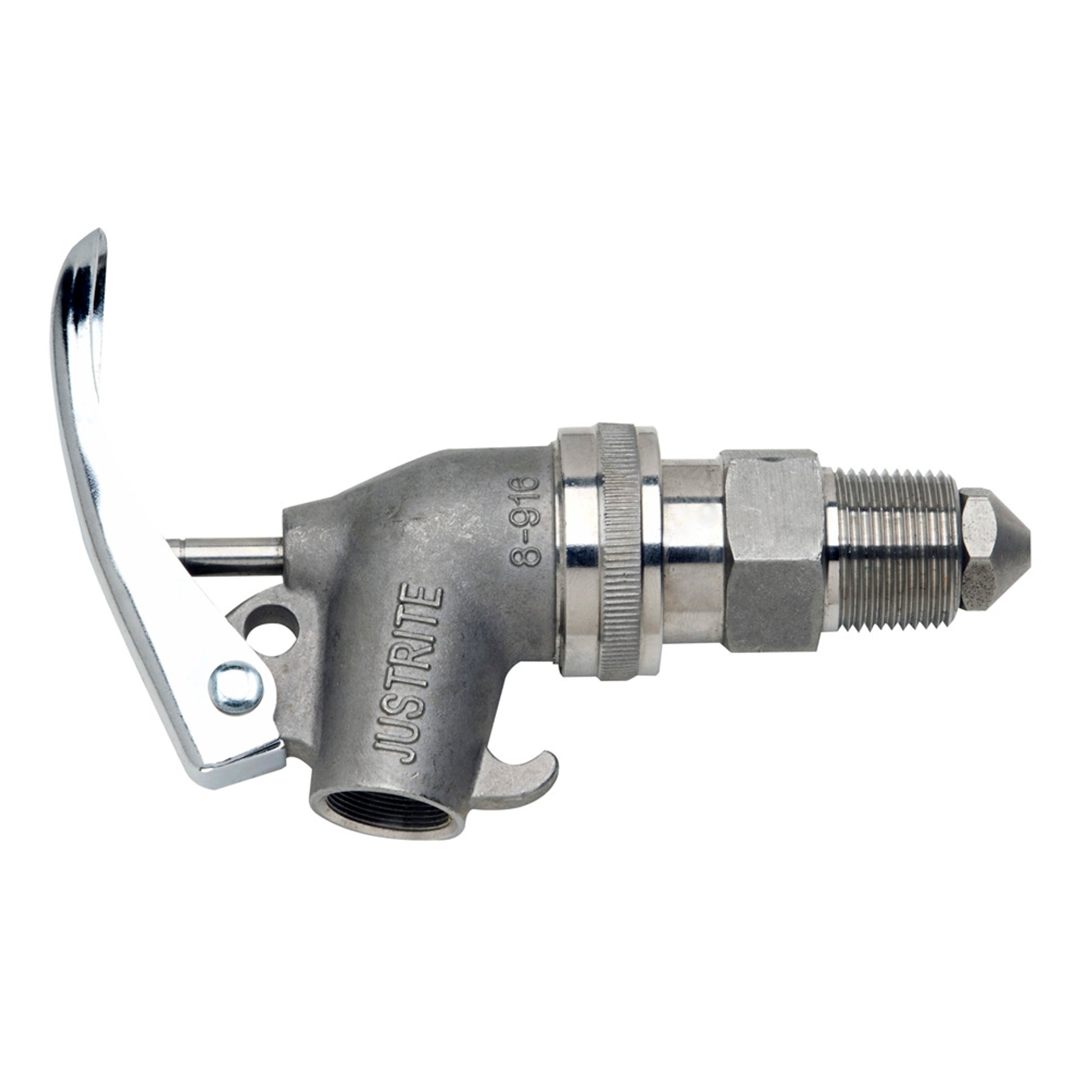 Justrite Stainless Steel Safety Drum Faucet - Internal Flame Arrester - Adjustable - 3/4" Npt Bung - 08916