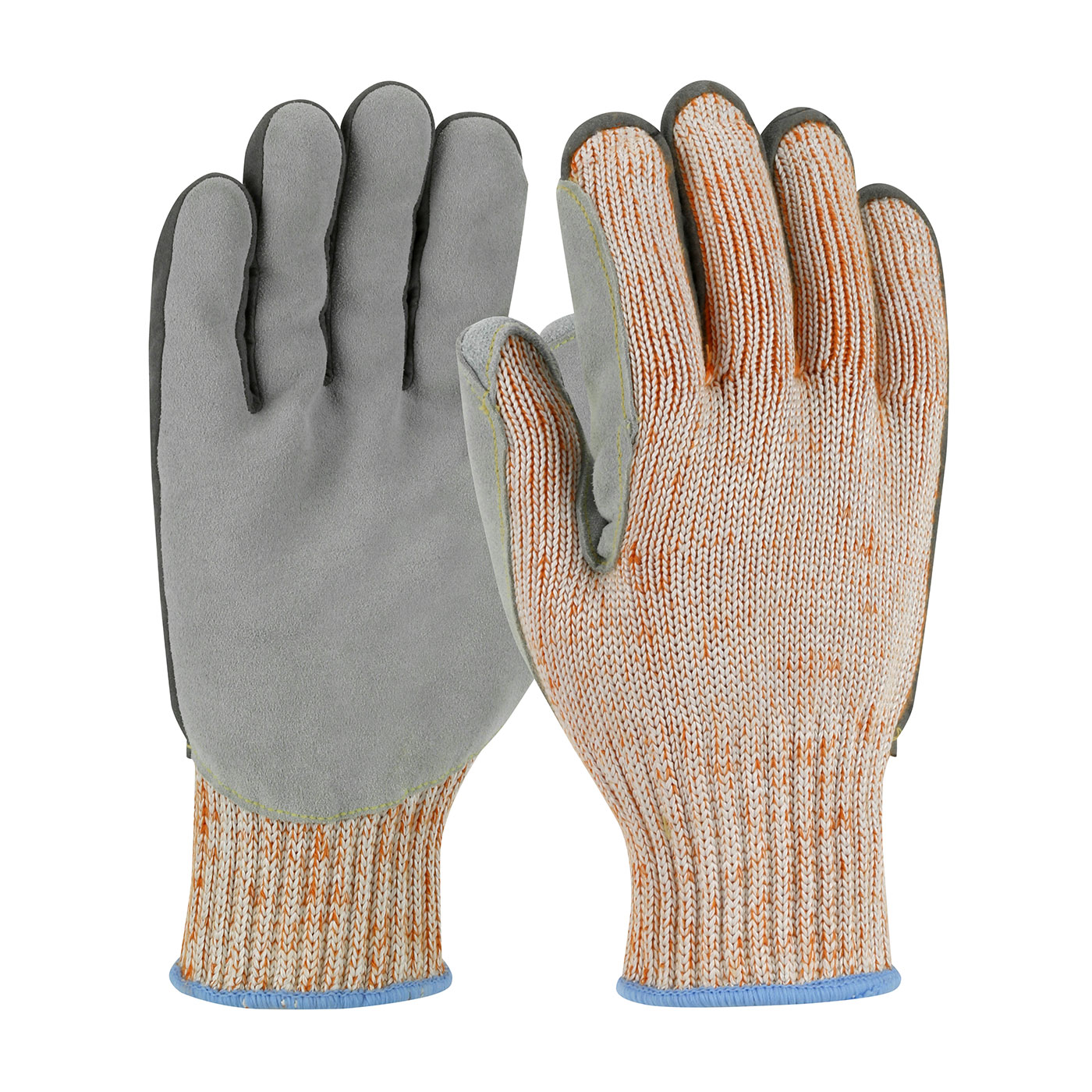 Scrap King Seamless Knit HPPE Blended Glove w/Split Cowhide Leather Palm & Aramid Stitching - Vend-Ready - Orange - 6/PR - 09-H550SLPV
