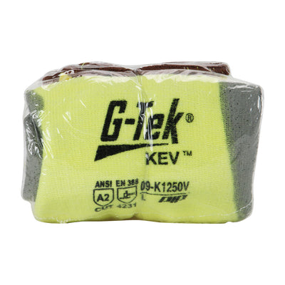 G-Tek KEV Seamless Knit DuPont Kevlar / Elastane Glove w/Polyurethane Coated Flat Grip on Palm & Fingers - Vend-Ready - Yellow - 6/PR - 09-K1250V