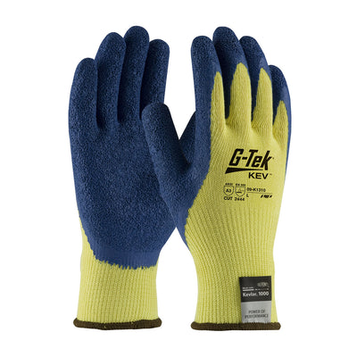 G-Tek KEV Seamless Knit DuPont Kevlar Glove w/Latex Coated Crinkle Grip on Palm & Fingers - Vend-Ready - Yellow - 6/PR - 09-K1310V