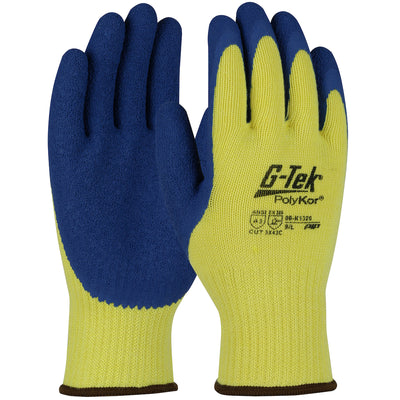 G-Tek PolyKor Seamless Knit Blended Glove w/Latex Coated Crinkle Grip on Palm & Fingers - Yellow - 1/DZ - 09-K1320