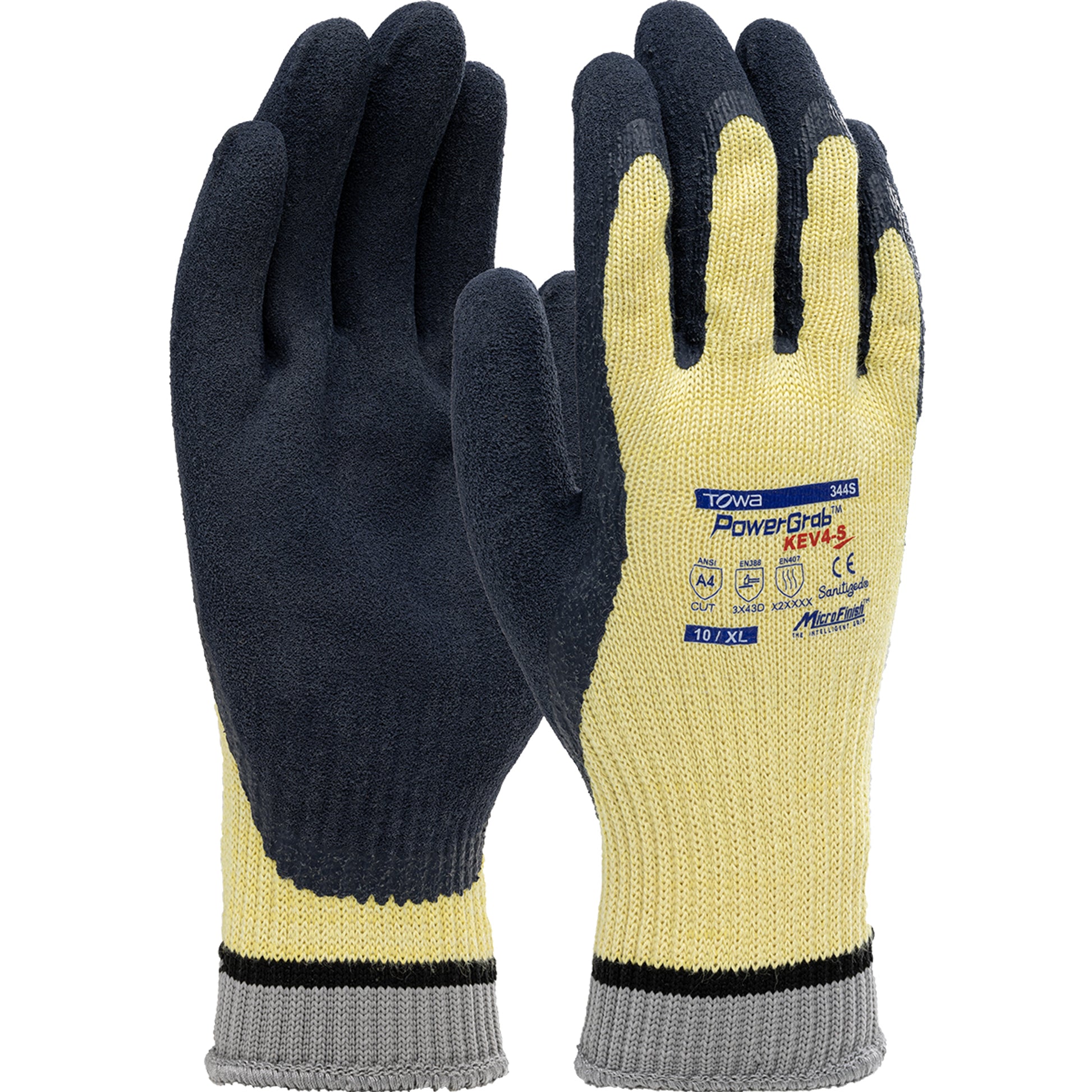 PowerGrab KEV4 Seamless Knit DuPont Kevlar Glove w/Latex Coated MicroFinish Grip on Palm & Fingers - Yellow - 1/DZ - 09-K1444