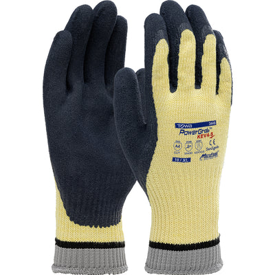 PowerGrab KEV4 Seamless Knit DuPont Kevlar Glove w/Latex Coated MicroFinish Grip on Palm & Fingers - Yellow - 1/DZ - 09-K1444
