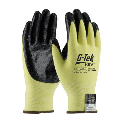 G-Tek KEV Seamless Knit DuPont Kevlar / Elastane Glove w/Nitrile Coated Smooth Grip on Palm & Fingertips - Medium Weight - Yellow - 1/DZ - 09-K1450