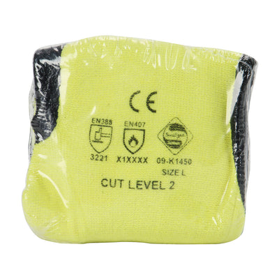 G-Tek KEV Seamless Knit DuPont Kevlar / Elastane Glove w/Nitrile Coated Smooth Grip on Palm & Fingers - Vend-Ready - Yellow - 6/PR - 09-K1450V