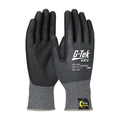 G-Tek KEV Seamless Knit DuPont Kevlar Blended Glove w/Nitrile Coated Foam Grip on Palm & Fingers - Gray - 1/DZ - 09-K1618