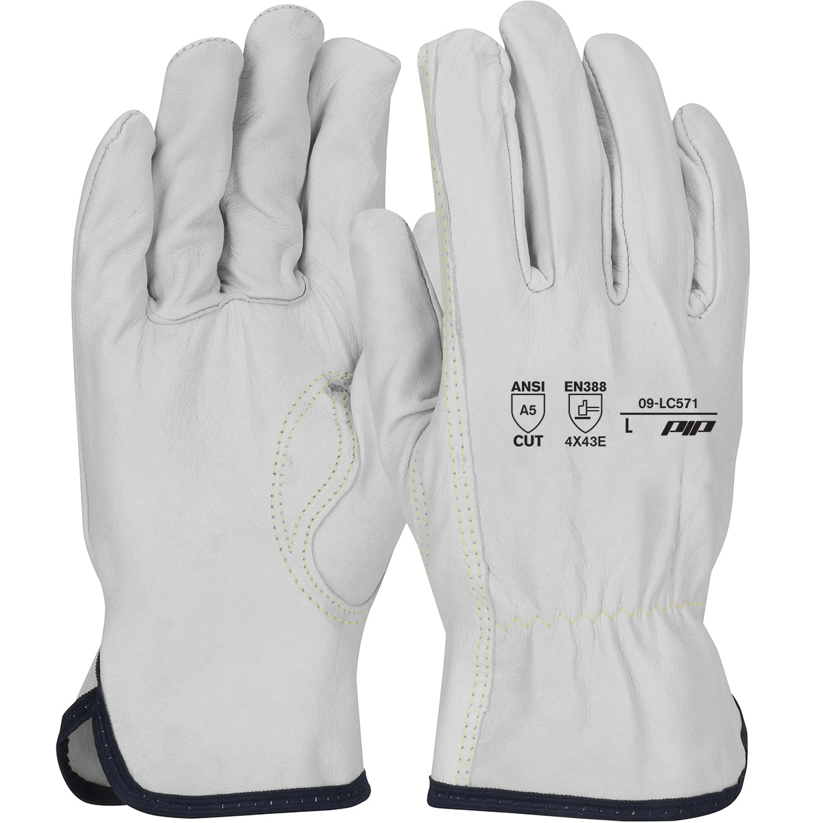 PIP Economy Top Grain Goatskin Leather Drivers Glove w/HPPE Blend Lining - Keystone Thumb - Natural - 1/DZ - 09-LC571