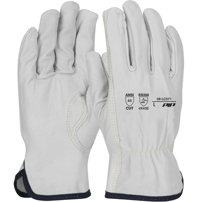 PIP Economy Top Grain Goatskin Leather Drivers Glove w/HPPE Blend Lining - Keystone Thumb - Natural - 1/DZ - 09-LC571