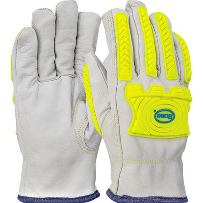 Boss Economy Top Grain Goatskin Leather Drivers Glove w/HPPE Blend Lining & Hi-Vis Impact Protection - Natural - 1/PR - 09-LC571MP