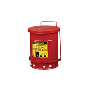 Justrite Oily Waste Can - 6 Gallon - Foot-Operated Self-Closing Cover - Red - 09100