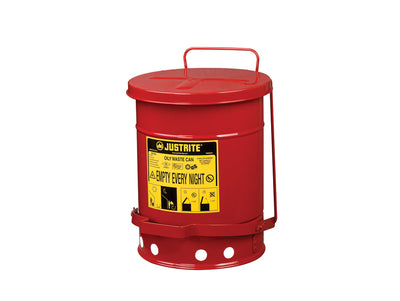 Justrite Oily Waste Can - 6 Gallon - Foot-Operated Self-Closing Cover - Red - 09100