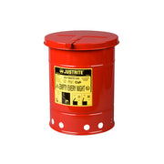 Justrite Oily Waste Can - 6 Gallon - Hand-Operated Cover - Red - 09110