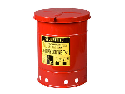 Justrite Oily Waste Can - 6 Gallon - Hand-Operated Cover - Red - 09110