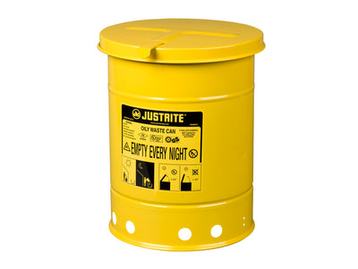 Justrite Oily Waste Can - 6 Gallon - Hand-Operated Cover - Yellow - 09111