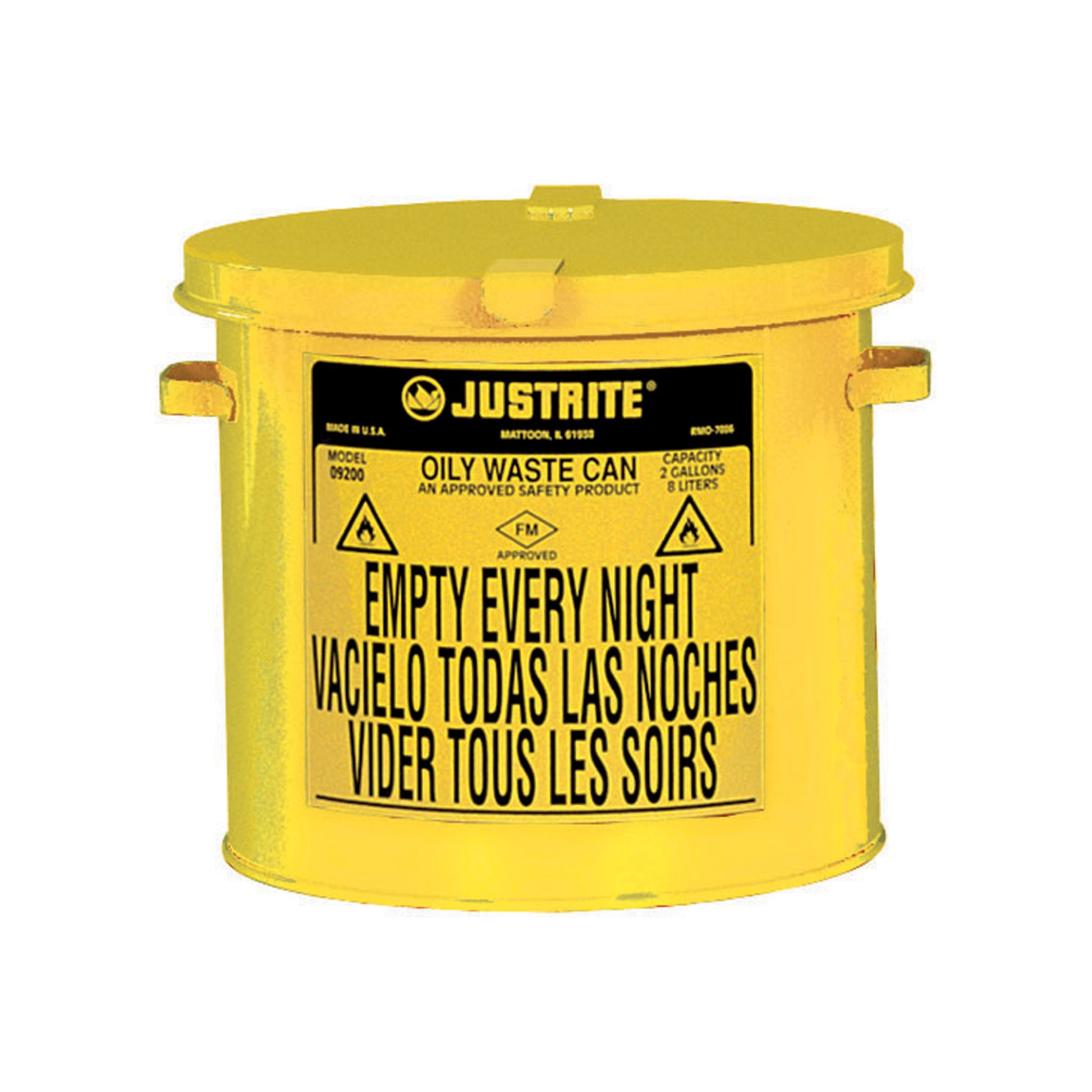 Justrite Countertop Oily Waste Can Accepts Small Wipes And Swabs - 2 Gallon - Yellow - 09200Y