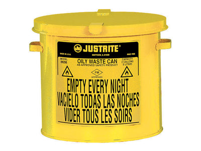 Justrite Countertop Oily Waste Can Accepts Small Wipes And Swabs - 2 Gallon - Yellow - 09200Y