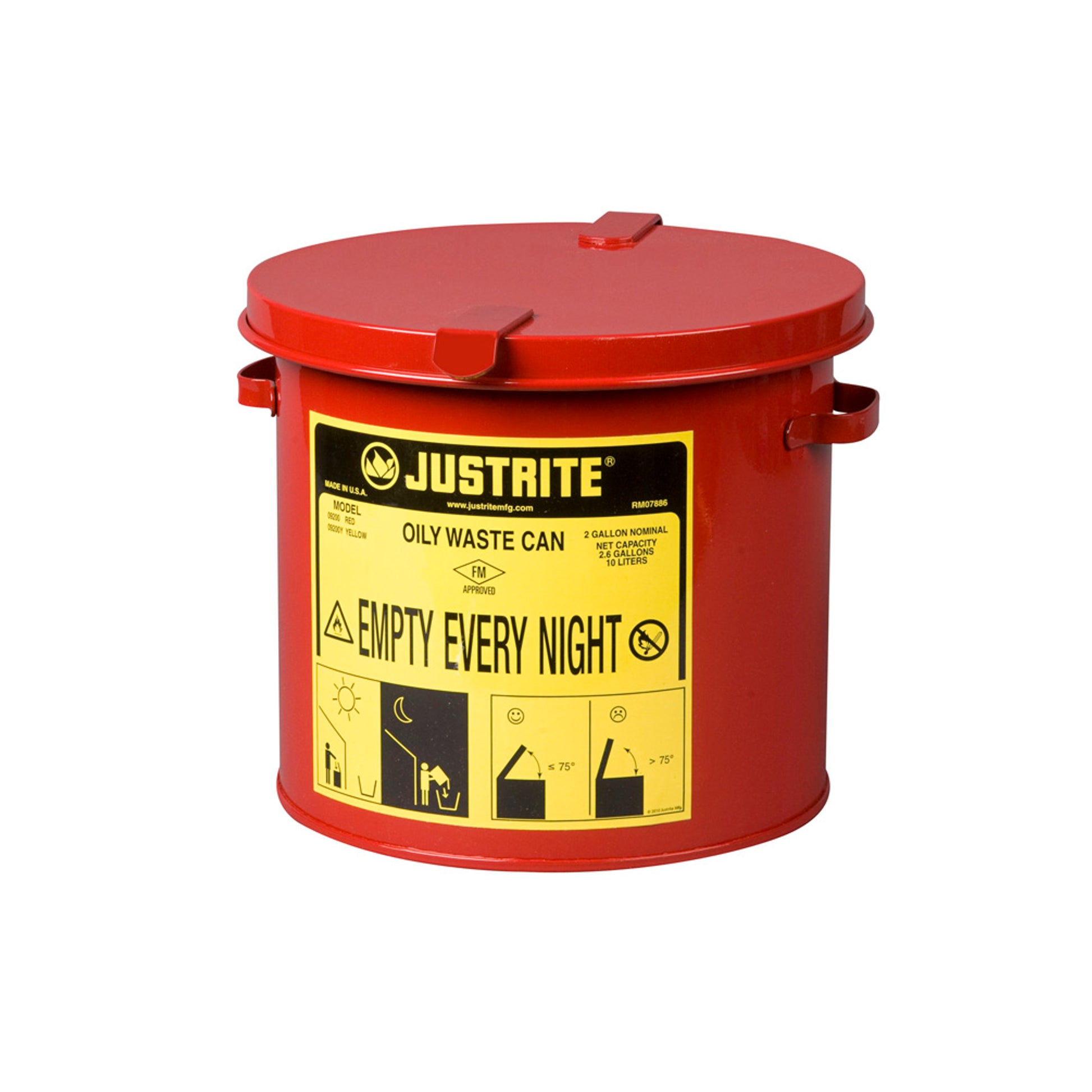 Justrite Oily Waste Countertop Can - 2 Gallon - Red - 09200