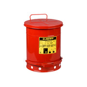 Justrite Oily Waste Can - 10 Gallon - Foot-Operated Self-Closing Cover - Red - 09300