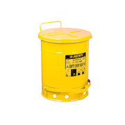 Justrite Oily Waste Can - 10 Gallon - Foot-Operated Self-Closing Cover - Yellow - 09301