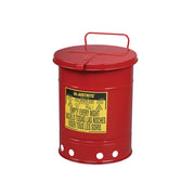 Justrite Oily Waste Can - 10 Gallon - Hand-Operated Cover - Red - 09310