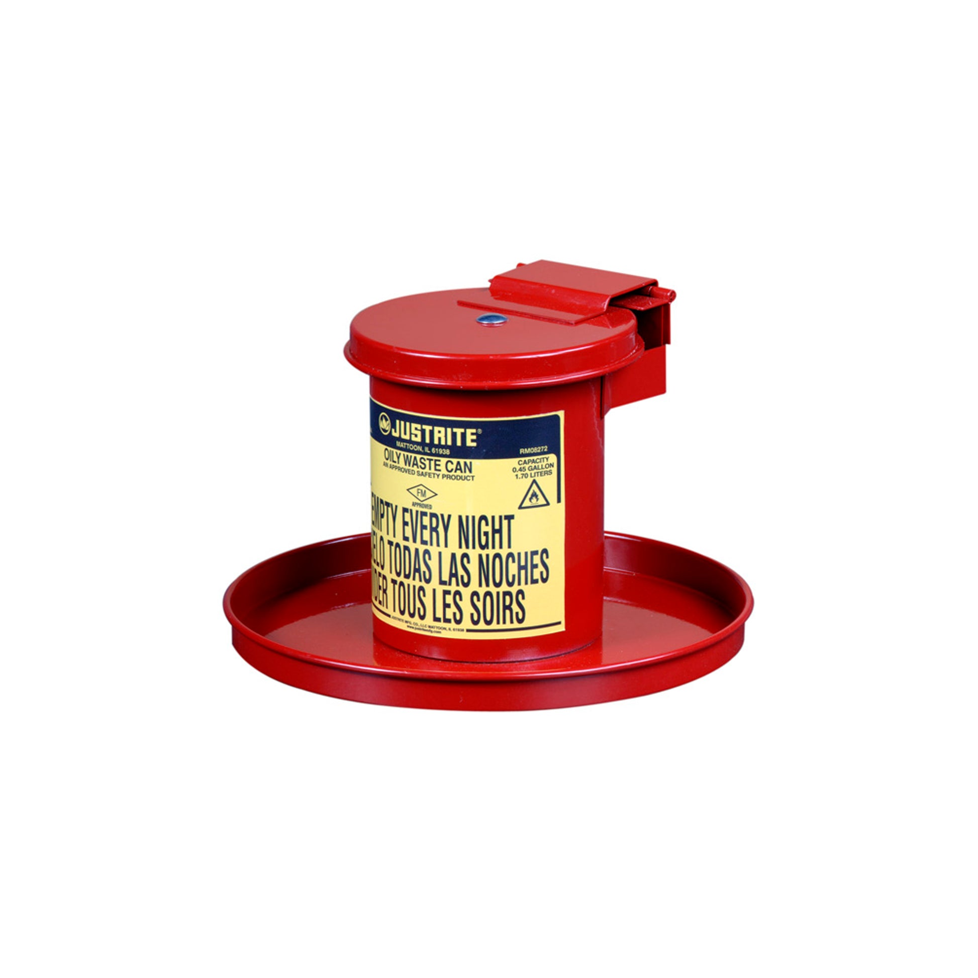 Justrite Benchtop Solvent Safety Can - .45 Gal. - Self-Closing Lid - Red - 09400