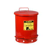 Justrite Oily Waste Can - 14 Gallon - Foot-Operated Self-Closing Cover - Red - 09500