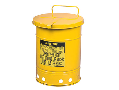Justrite Oily Waste Can - 14 Gallon - Hand-Operated Cover - Yellow - 09511