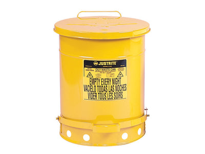 Justrite Oily Waste Can - 21 Gallon - Foot-Operated Self-Closing Cover - Yellow - 09701