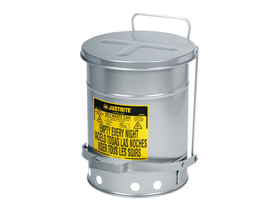 Justrite Oily Waste Can - 21 Gallon - Foot-Operated Self-Closing Soundgard Cover - Silver - 09704
