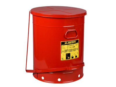 Justrite Oily Waste Can - 21 Gallon - Foot-Operated Self-Closing Soundgard Cover - Red - 09708