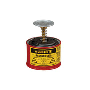 Justrite Plunger Dispensing Can - 1 Pint - Perforated Pan Screen Serves As Flame Arrester - Steel - Red - 10008