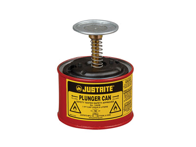 Justrite Plunger Dispensing Can - 1 Pint - Perforated Pan Screen Serves As Flame Arrester - Steel - Red - 10008