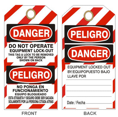 DANGER DO NOT OPERATE EQUIPMENT LOCKOUT PELIGRO TAGS