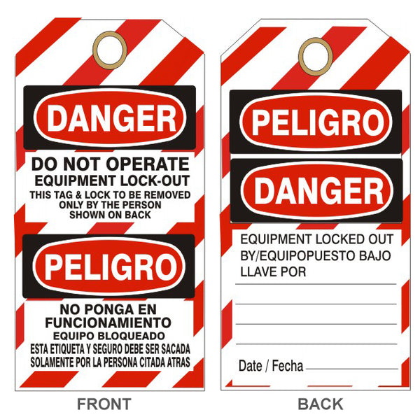 DANGER DO NOT OPERATE EQUIPMENT LOCKOUT PELIGRO TAGS