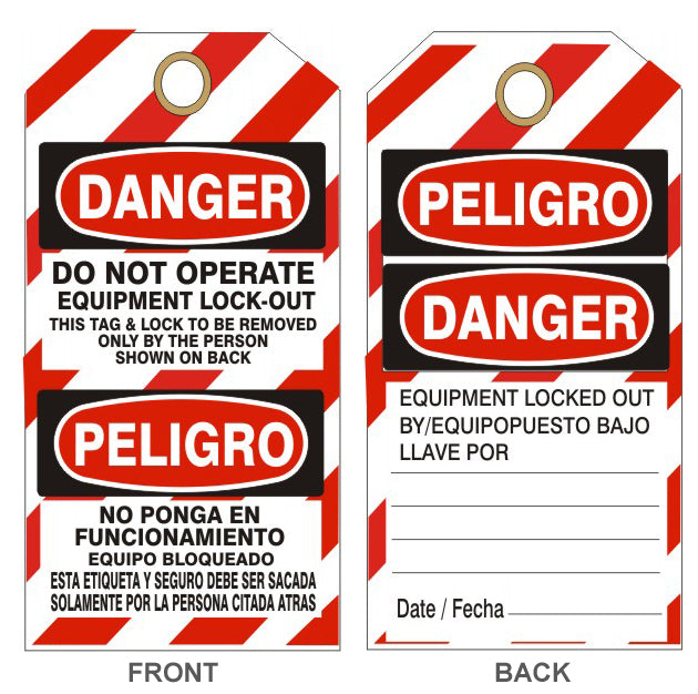 DANGER DO NOT OPERATE EQUIPMENT LOCKOUT PELIGRO TAGS - DANGER DO NOT OPERATE EQUIPMENT LOCKOUT PELIGRO TAGS, 6.125X3, Rigid Vinyl